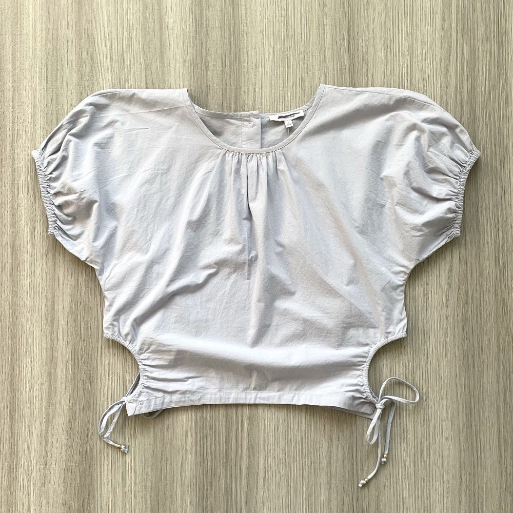 NWT Madewell Embroidered Poplin Puff-Sleeve Cutout Crop Top Blue S